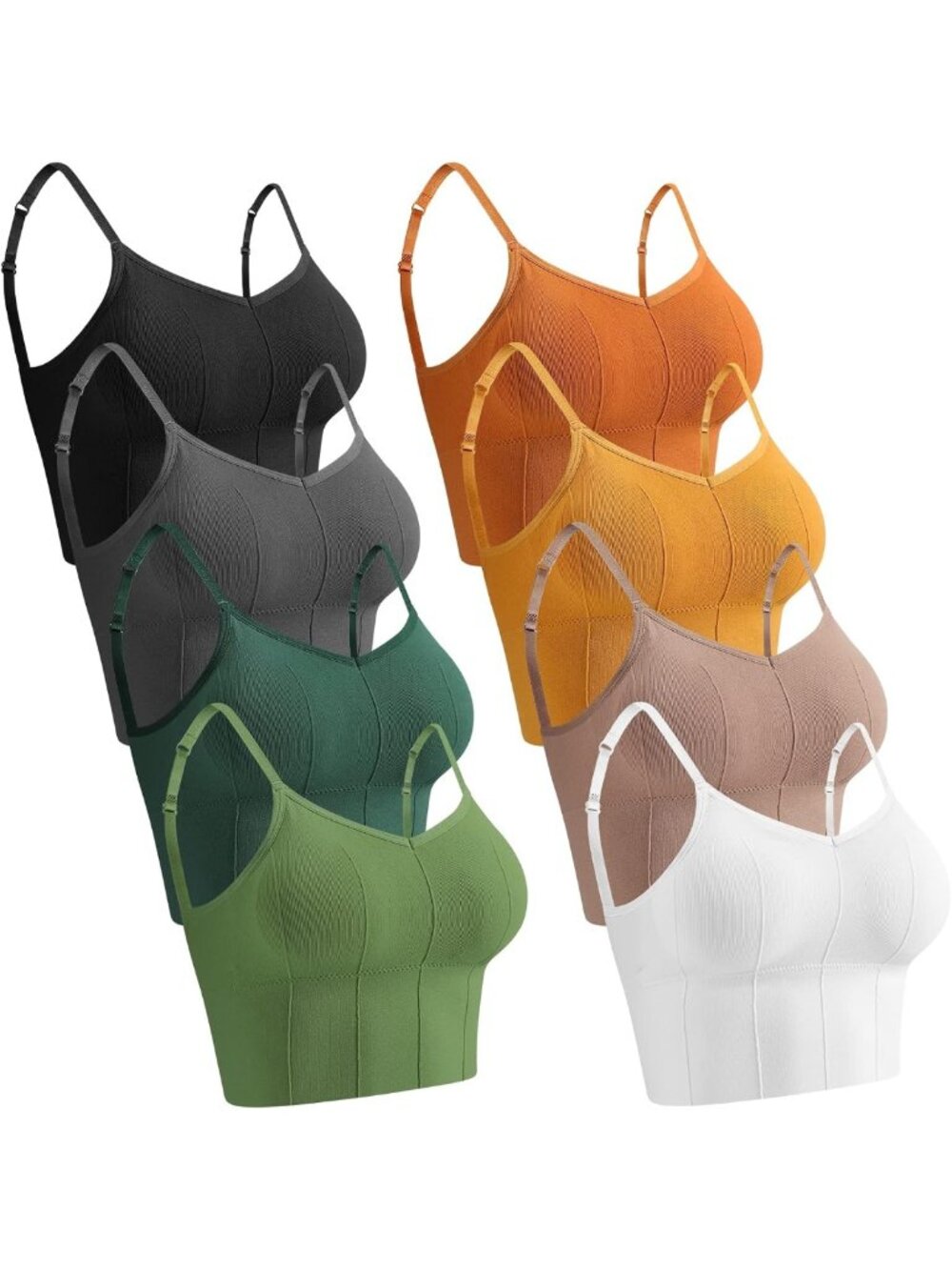 8 Pcs Seamless Sports Bras & Bralettes - Low Back, Adjustable Straps, Gym Tops